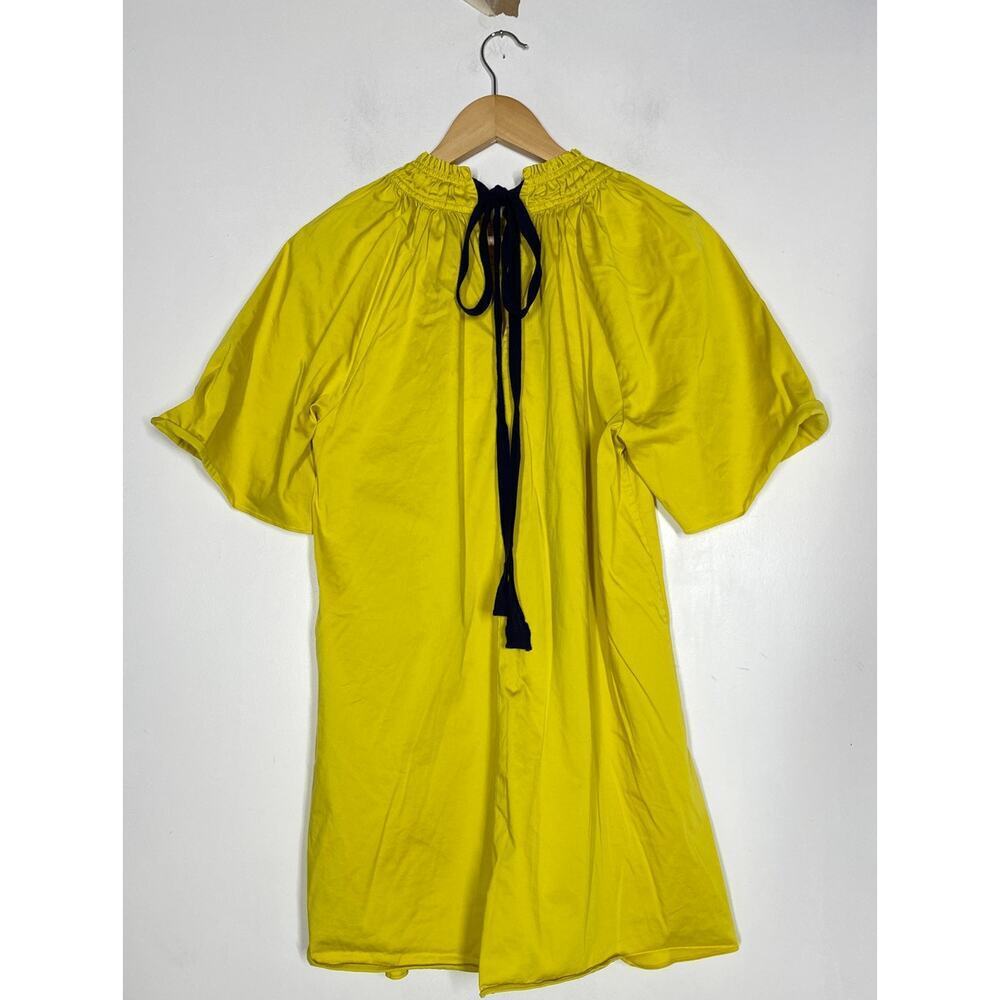 Roksanda Mini Dress Short Sleeve Mock Neck Relaxed Fit Yellow Black Bow Back M - Picture 3 of 10